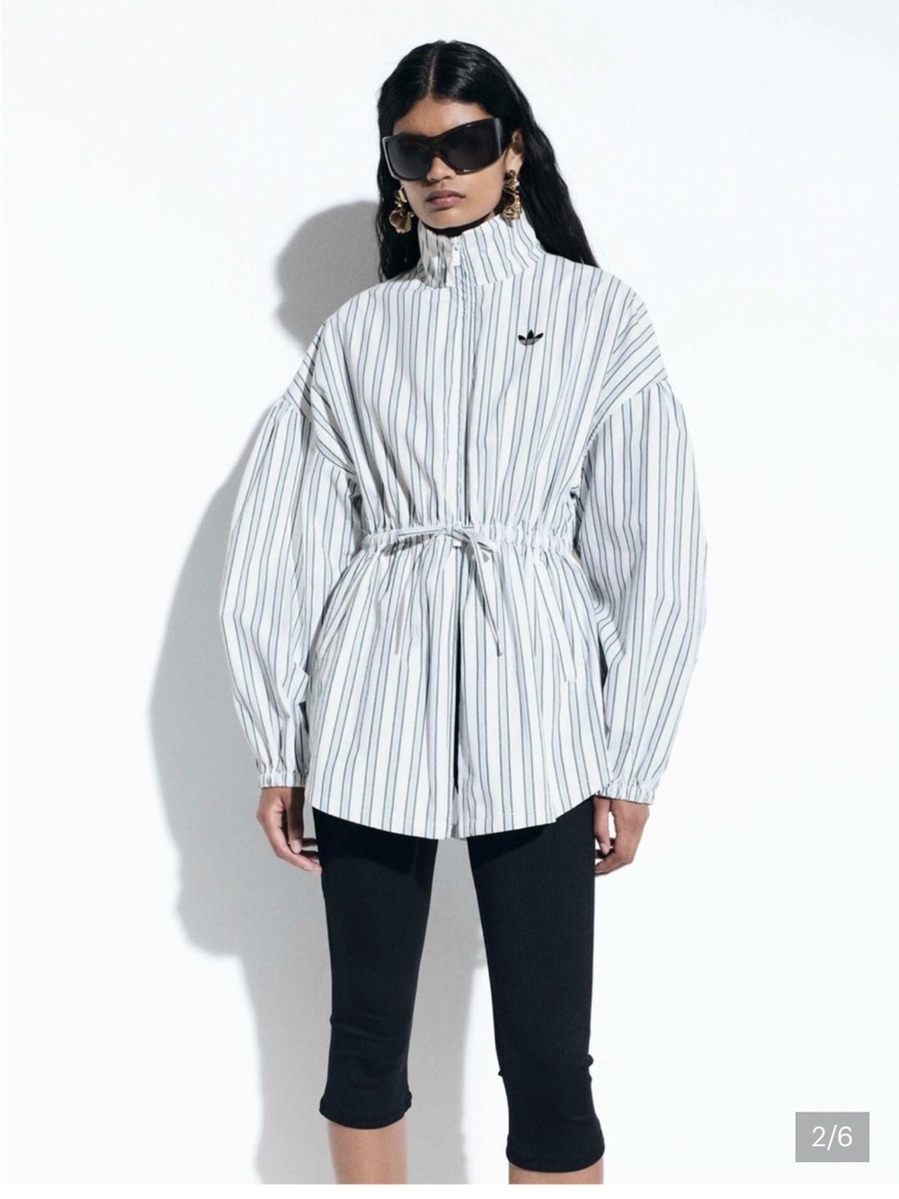 adidas x ASOS White Pinstripe Funnel-Neck Shirt with volume sleeves  🔥
